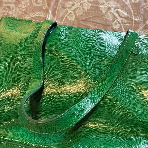 Lauren Ralph Lauren Emerald Lizard Embossed Leather RLL Gold Hardware Large Bag - Picture 6 of 16